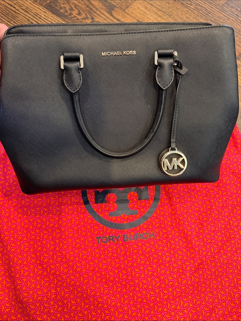 Michael Kors Black Saffiano Tote with Gold Logo Charm